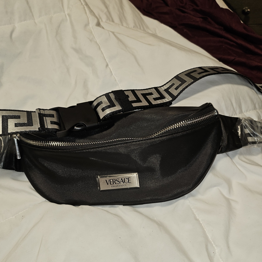 Versace Black Logo Webbing Belt Bag